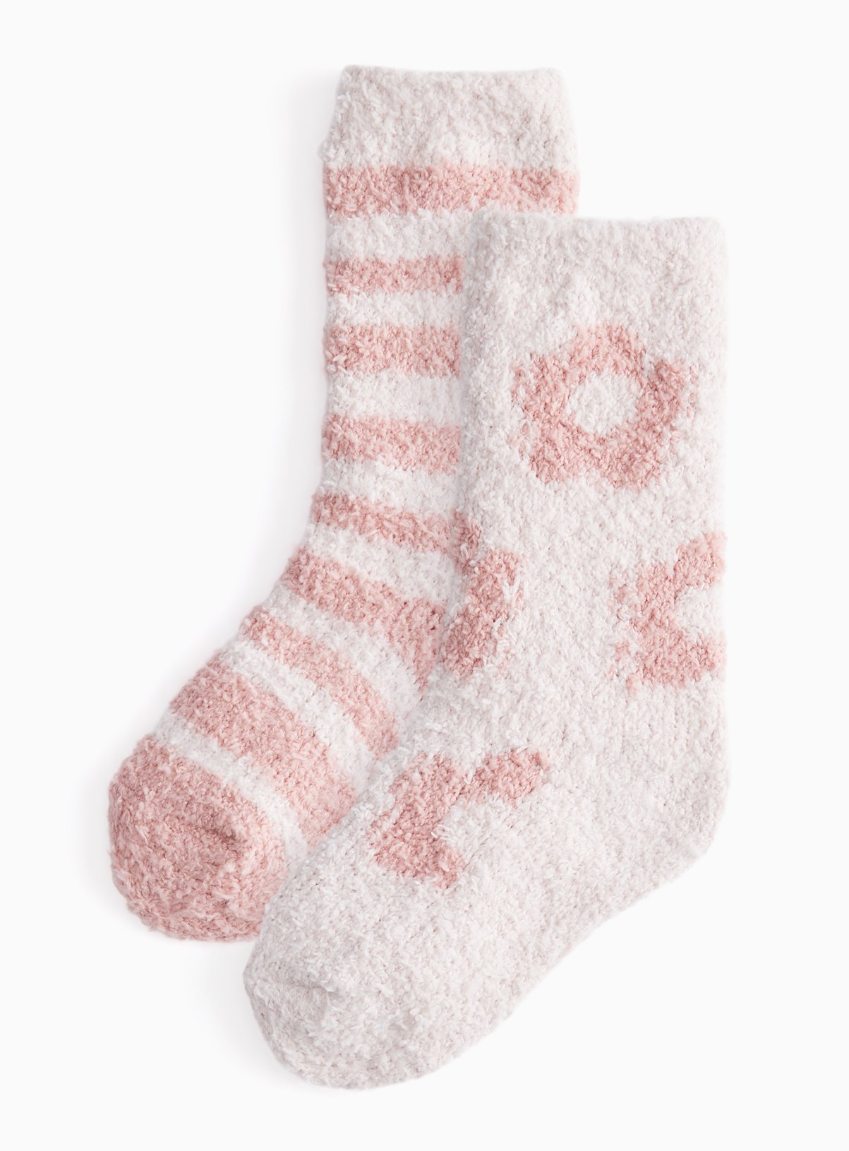 Pink Flower & Stripe Fluffy Socks 2 Pack 12.5-3.5 - Image 1 thumbnail